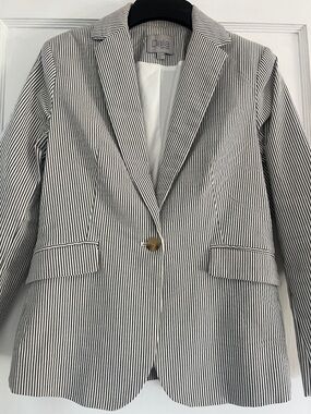 Dalia Women's Black & White Seersucker Single-Button Blazer